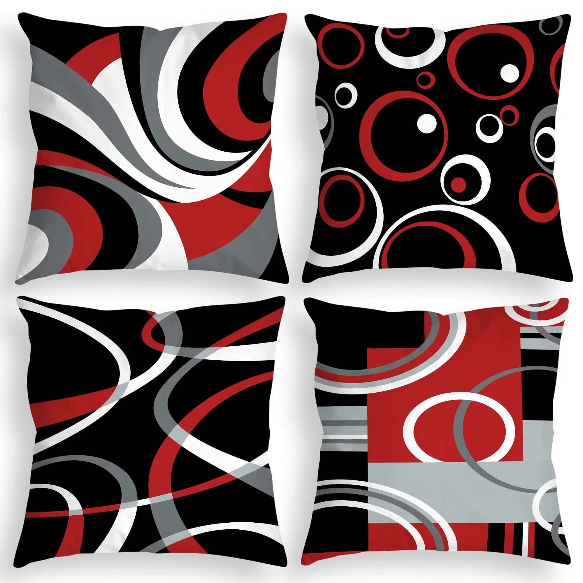 Asrnten Red and Black Abstract Geometric Throw Pillow Covers 50x50 cm (20x20 Inches) Set of 4 | Modern Decorative Cushion Cases for Sofa Bed Couch - main product image