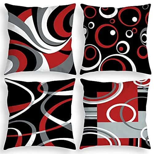 Asrnten Red and Black Abstract Geometric Throw Pillow Covers 50x50 cm (20x20 Inches) Set of 4 | Modern Decorative Cushion Cases for Sofa Bed Couch thumbnail 1