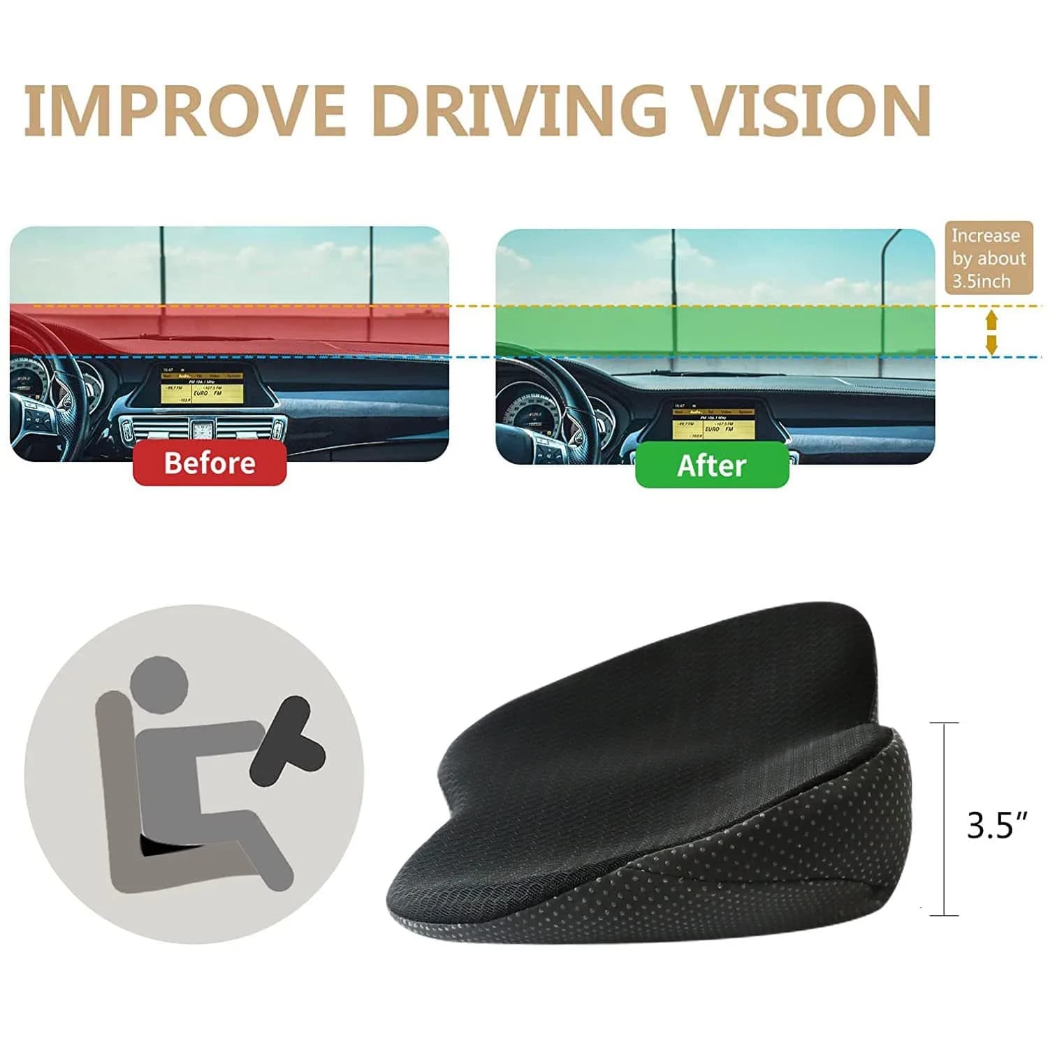 Livtribe Ergonomic Car Seat Cushion with Memory Foam | 43.9cm (17.3") L x 26.7cm (10.5") W x 8.9cm (3.5") H - view 5