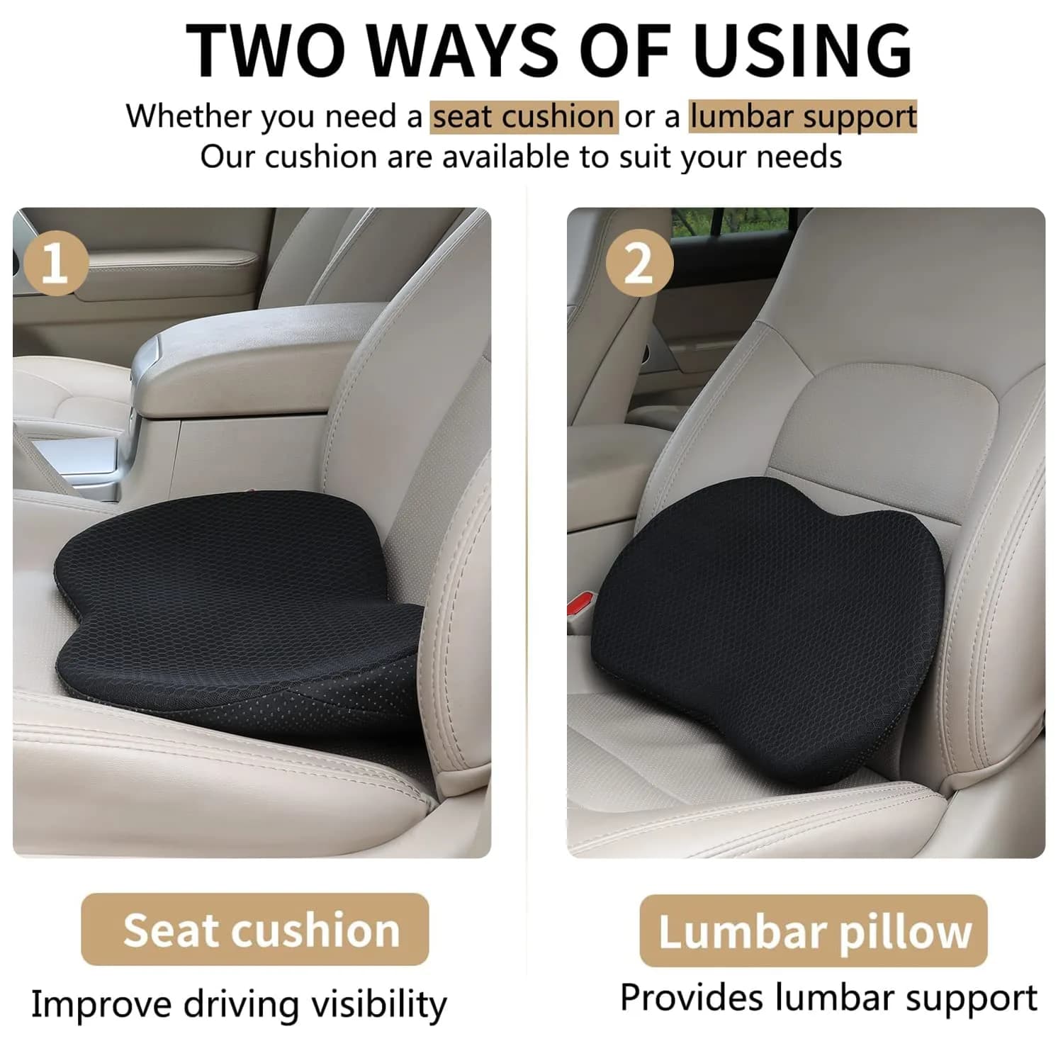 Livtribe Ergonomic Car Seat Cushion with Memory Foam | 43.9cm (17.3") L x 26.7cm (10.5") W x 8.9cm (3.5") H - view 2