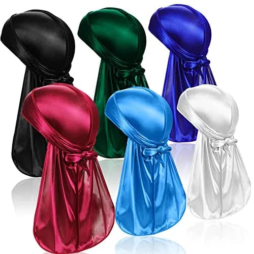 ASKNOTO Silky Durag Headwrap with Long Tail & Wide Straps - 6 Colors (Pack of 6) thumbnail 1