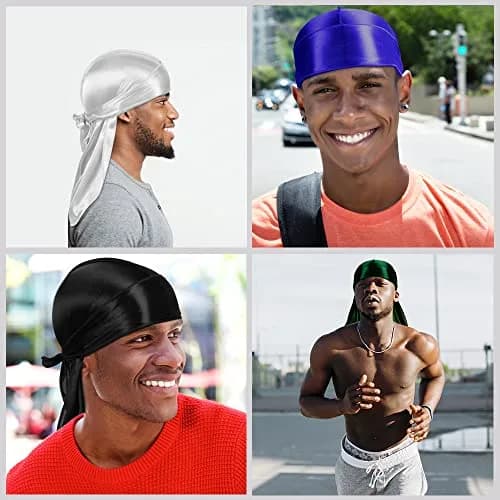 ASKNOTO Silky Durag Headwrap with Long Tail & Wide Straps - 6 Colors (Pack of 6) thumbnail 7