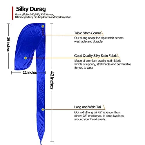 ASKNOTO Silky Durag Headwrap with Long Tail & Wide Straps - 6 Colors (Pack of 6) thumbnail 2