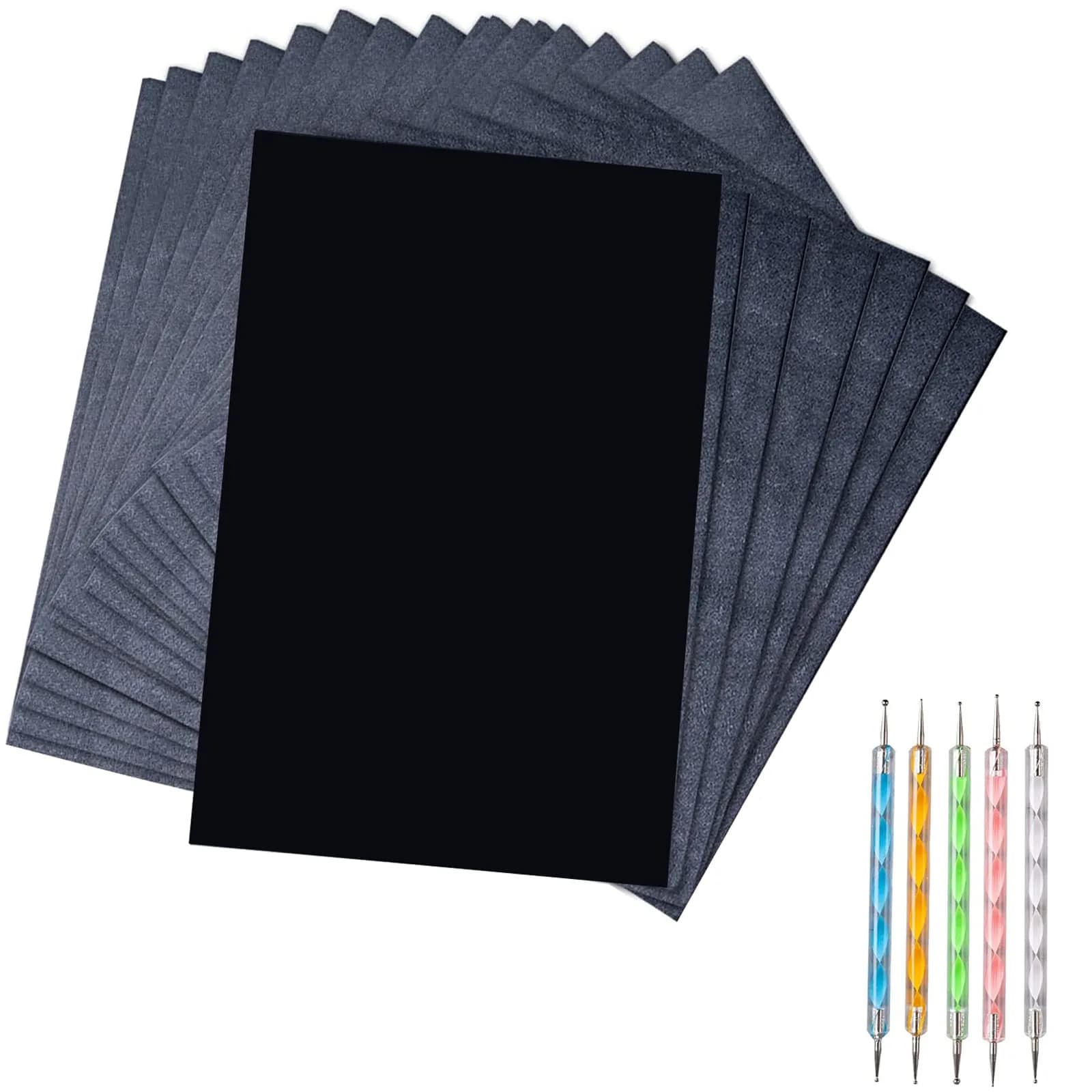 Ueerdand Carbon Transfer Paper - Black Graphite | 50 Sheets, 8.3 x 11.8 Inch, Includes 5 Styluses for Wood, Paper & Canvas — Black