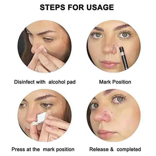 DIEWEISIMI Nose Piercing Kit 2 Pack | Disposable Self Nose Gun with 10 Nose Rings | 20g/0.8mm White Crystal thumbnail 3