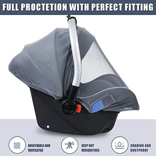 Sysmie Baby Mosquito Net for Infant Car Seat and Doona Stroller, Gray 28x28 Inch | Breathable Mesh for Travel thumbnail 3