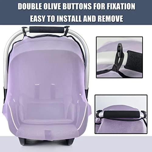 Sysmie Baby Mosquito Net for Infant Car Seat and Stroller, Purple | Breathable Polyester Mesh for Travel thumbnail 2