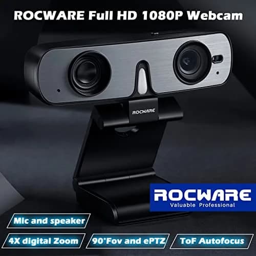 ROCWARE RC08 Webcam with Speaker | 1080p HD, Auto-Focus, Noise Reduction Mic, Low Light, 4X EPTZ, Privacy Cover thumbnail 9
