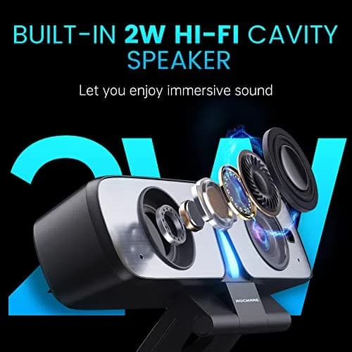 ROCWARE RC08 Webcam with Speaker | 1080p HD, Auto-Focus, Noise Reduction Mic, Low Light, 4X EPTZ, Privacy Cover thumbnail 4
