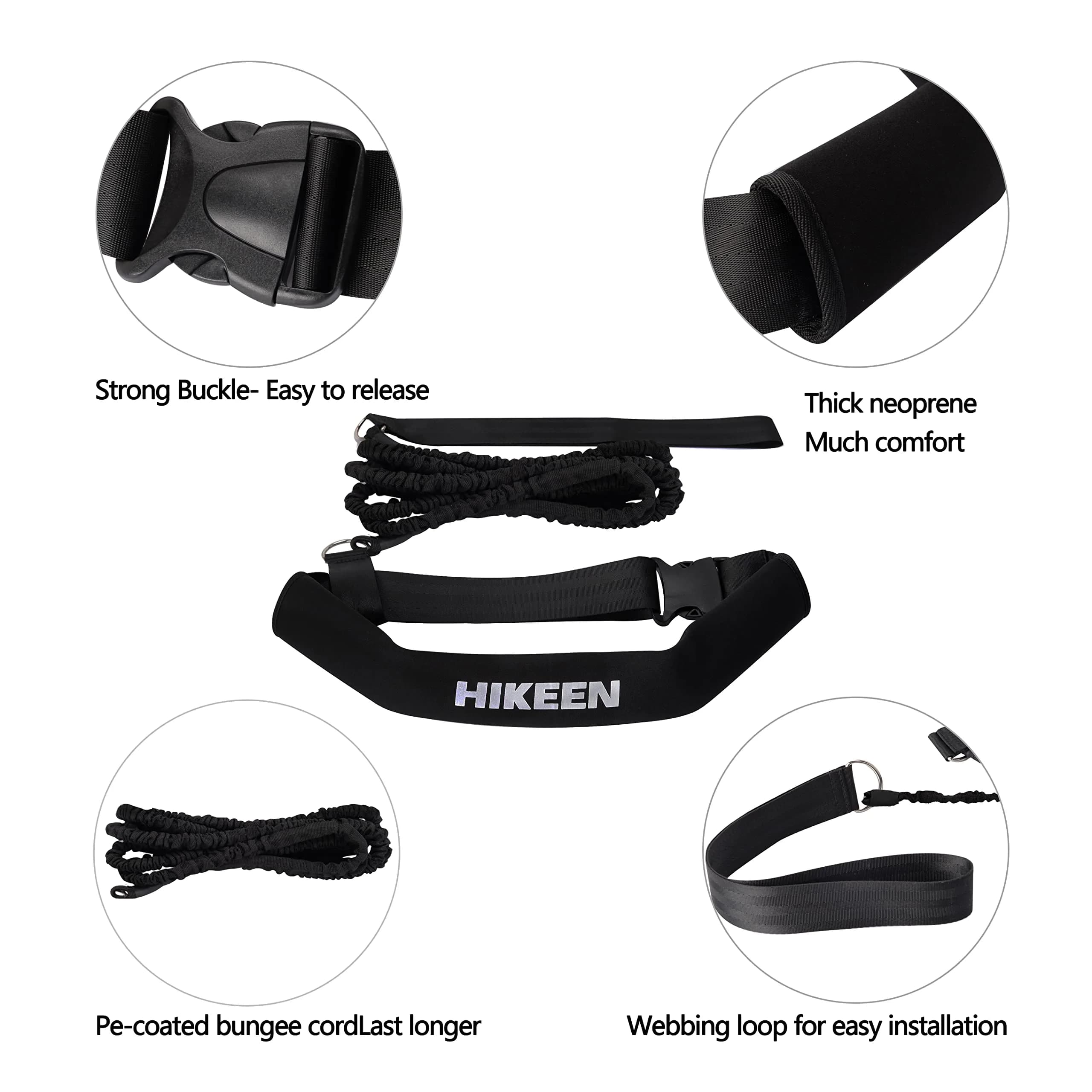 Hikeen Swimming Training Belt with Tether & Waist Strap, Black, 4M (13.1ft) | Swim in Place Resistance Training - view 2