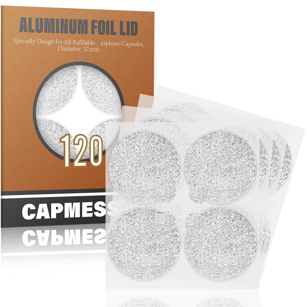 CAPMESSO Aluminum Foil Seals for Nespresso Original Capsules - 120 Count (37mm) | Reusable Pod Lids for Better Brews - main product image