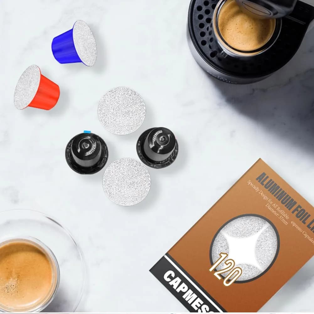 CAPMESSO Aluminum Foil Seals for Nespresso Original Capsules - 120 Count (37mm) | Reusable Pod Lids for Better Brews - view 5