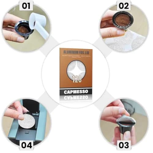 CAPMESSO Aluminum Foil Seals for Nespresso Original Capsules - 120 Count (37mm) | Reusable Pod Lids for Better Brews thumbnail 6