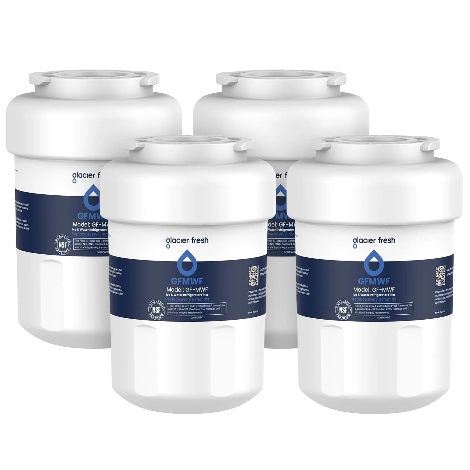 GLACIER FRESH GF-MWF Refrigerator Water Filter 4 Count White | NSF Certified for GE - main product image