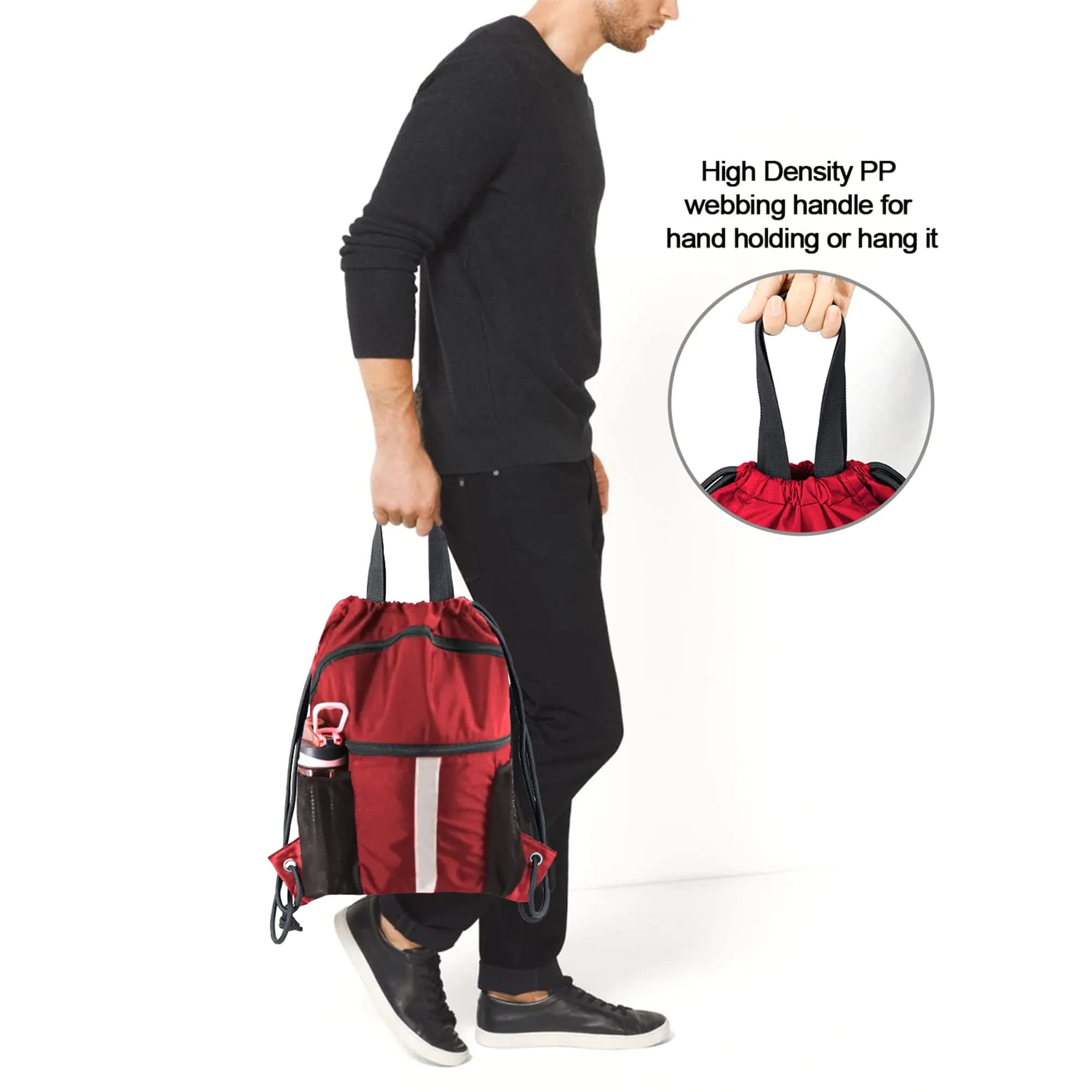 BeeGreen Red Drawstring Backpack Bag with Shoe Compartment & Water Bottle Pockets 3800 cu in (108 L) | Large Gym Sackpack for Travel - view 5