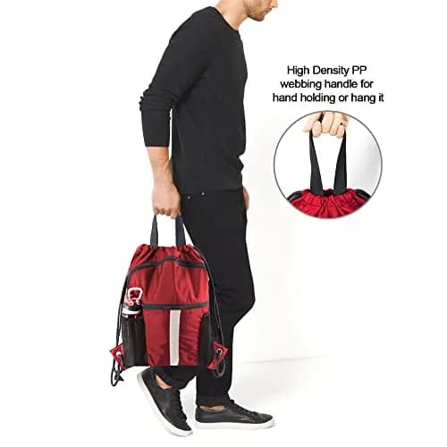 BeeGreen Red Drawstring Backpack Bag with Shoe Compartment & Water Bottle Pockets 3800 cu in (108 L) | Large Gym Sackpack for Travel thumbnail 5