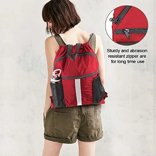 BeeGreen Red Drawstring Backpack Bag with Shoe Compartment & Water Bottle Pockets 3800 cu in (108 L) | Large Gym Sackpack for Travel thumbnail 6