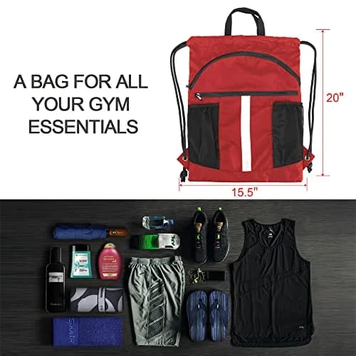 BeeGreen Red Drawstring Backpack Bag with Shoe Compartment & Water Bottle Pockets 3800 cu in (108 L) | Large Gym Sackpack for Travel thumbnail 2