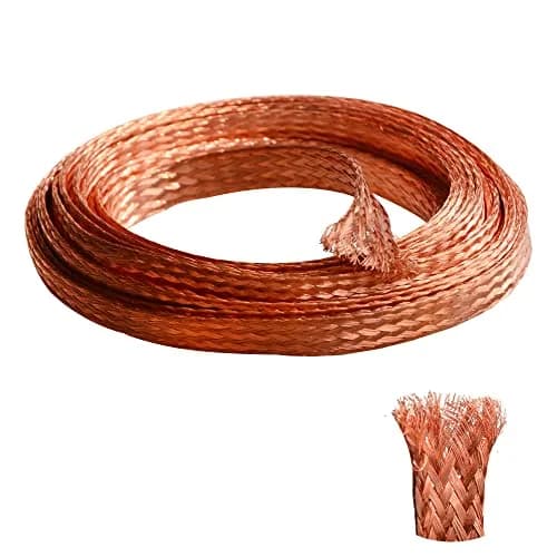 QuQuyi Copper Braided Ground Strap 3m (9.84ft) x 12mm (1/2") Flat Tinned Copper Wire | Flexible Bonding Connector for Grounding & Shielding - main product image