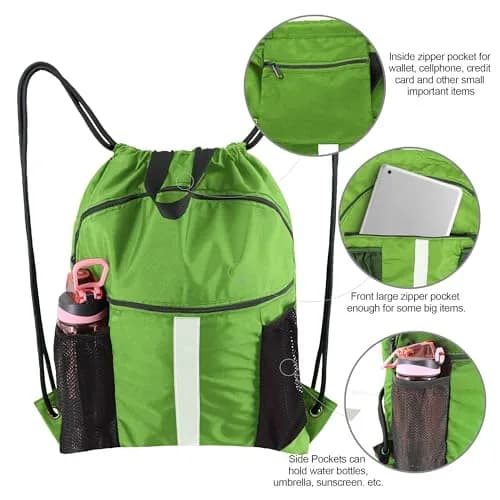 BeeGreen Fruit Green Drawstring Backpack with Shoe Compartment & Pockets 3800 cu in (50.8 L) | Water-Resistant Oxford Fabric thumbnail 4