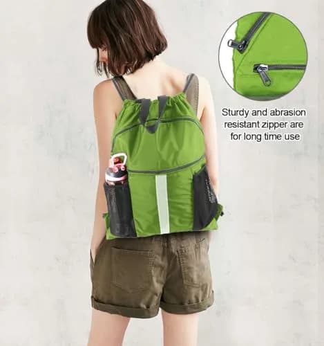 BeeGreen Fruit Green Drawstring Backpack with Shoe Compartment & Pockets 3800 cu in (50.8 L) | Water-Resistant Oxford Fabric thumbnail 5