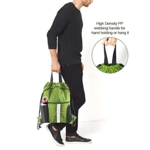BeeGreen Fruit Green Drawstring Backpack with Shoe Compartment & Pockets 3800 cu in (50.8 L) | Water-Resistant Oxford Fabric thumbnail 6