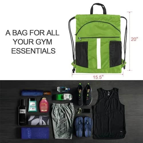 BeeGreen Fruit Green Drawstring Backpack with Shoe Compartment & Pockets 3800 cu in (50.8 L) | Water-Resistant Oxford Fabric thumbnail 2