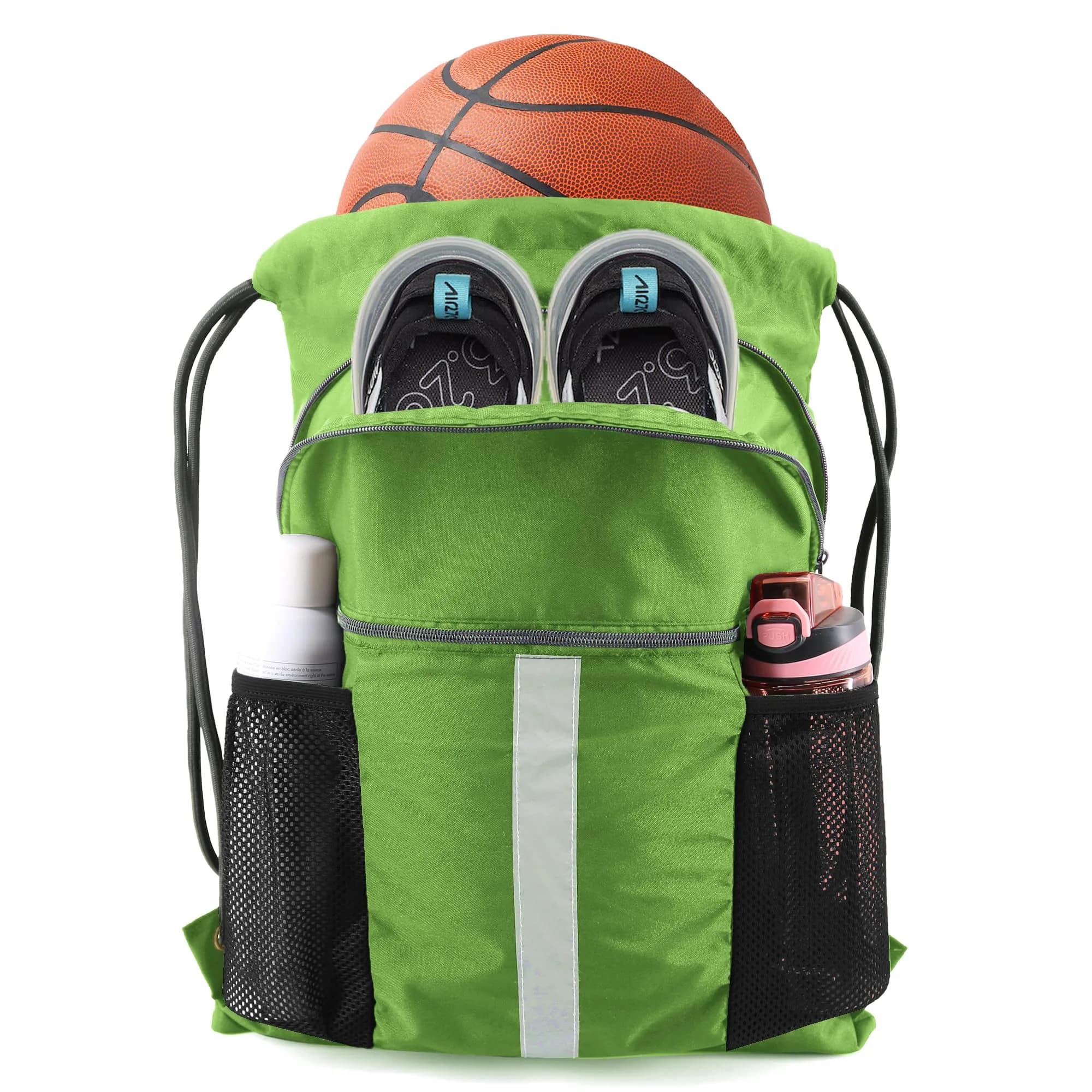 BeeGreen Fruit Green Drawstring Backpack with Shoe Compartment & Pockets 3800 cu in (50.8 L) | Water-Resistant Oxford Fabric - main product image