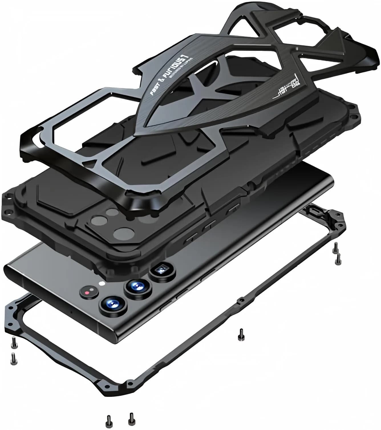 Lunivop Heavy Duty Metal Case for Samsung Galaxy S22 Ultra (6.8 inch) | Military Grade Protection — Black