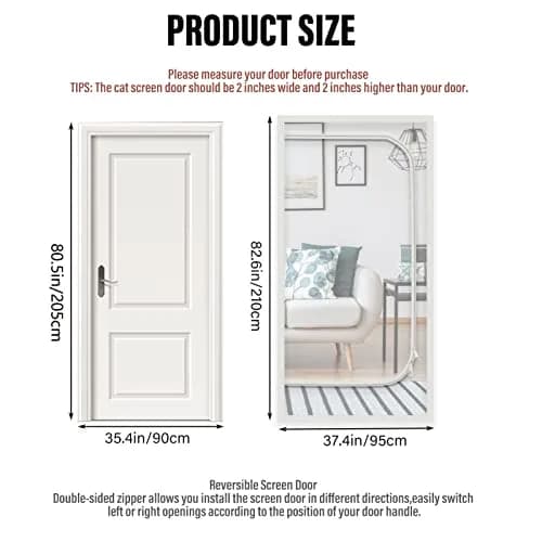 BOUTICOL Cat Resistant Mesh Screen Door 218 cm (86") | Nano-Mesh with Zipper for Balcony & Patio Doors thumbnail 2