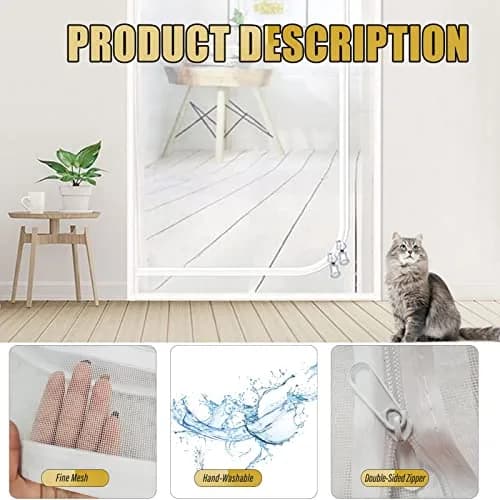 BOUTICOL Cat Resistant Mesh Screen Door 218 cm (86") | Nano-Mesh with Zipper for Balcony & Patio Doors thumbnail 3
