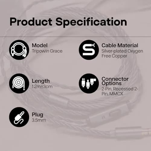 Linsoul Tripowin Grace Silver-Plated OFC Earphone Cable w/Mic | 1.25M, 3.5mm Plug, 2Pin, Microphone thumbnail 6