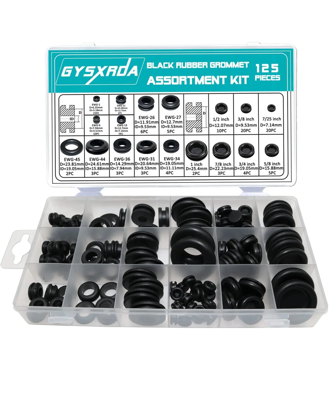 Gysxrda Rubber Grommet 125 PC - 18 Sizes Firewall Rubber Hole Plugs | Automotive & Home — E