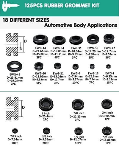 Gysxrda Rubber Grommet 125 PC - 18 Sizes Firewall Rubber Hole Plugs | Automotive & Home thumbnail 6