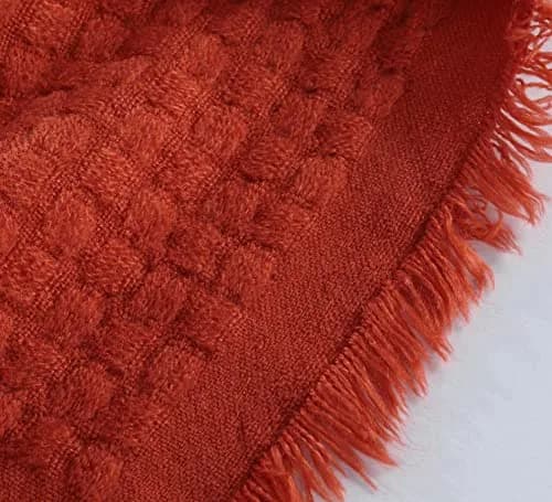 CREVENT 50"X60" Farmhouse Breathable Lightweight Spring Summer Fall Knit Throw Blanket for Couch Chair (Burnt Orange/Rust Brick Red - Waffle Christmas Red) thumbnail 4