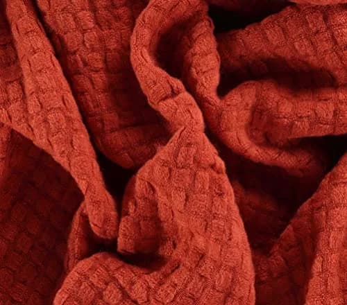 CREVENT 50"X60" Farmhouse Breathable Lightweight Spring Summer Fall Knit Throw Blanket for Couch Chair (Burnt Orange/Rust Brick Red - Waffle Christmas Red) thumbnail 5