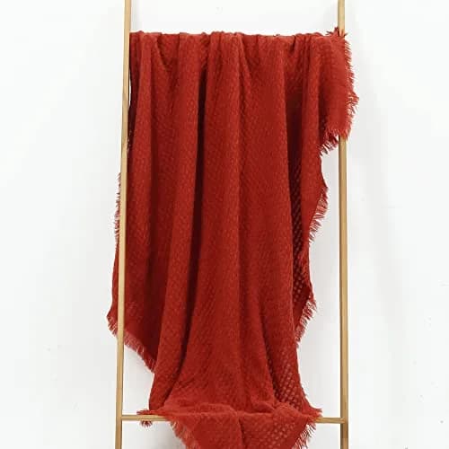 CREVENT 50"X60" Farmhouse Breathable Lightweight Spring Summer Fall Knit Throw Blanket for Couch Chair (Burnt Orange/Rust Brick Red - Waffle Christmas Red) thumbnail 2