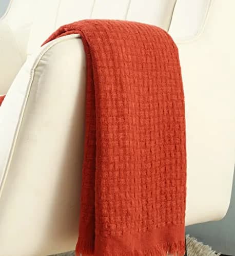 CREVENT 50"X60" Farmhouse Breathable Lightweight Spring Summer Fall Knit Throw Blanket for Couch Chair (Burnt Orange/Rust Brick Red - Waffle Christmas Red) thumbnail 3