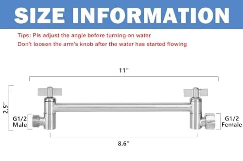 NearMoon Adjustable Shower Arm 11 Inch Brushed Nickel | Universal Connection, Anti-Leak, Easy Install thumbnail 5