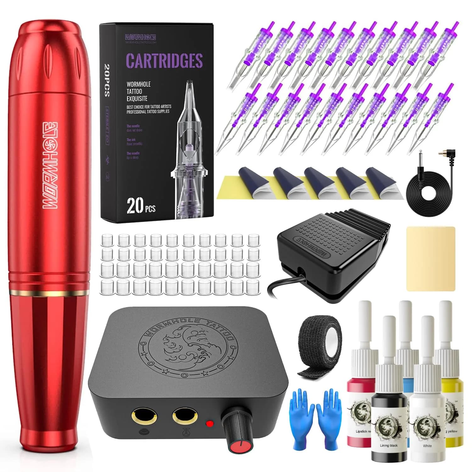 Wormhole Tattoo Kit Complete Rotary Machine Pen for Beginners WTK070-B | Professional Tattoo Gun Supplies - main product image