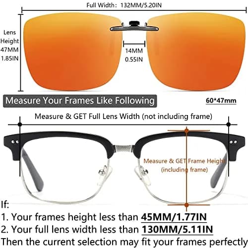 CAXMAN Polarized Clip On Sunglasses for Prescription Glasses Men & Women | Compact Fit, Non Flip Up, Extra Large, Red Mirrored Lens thumbnail 4