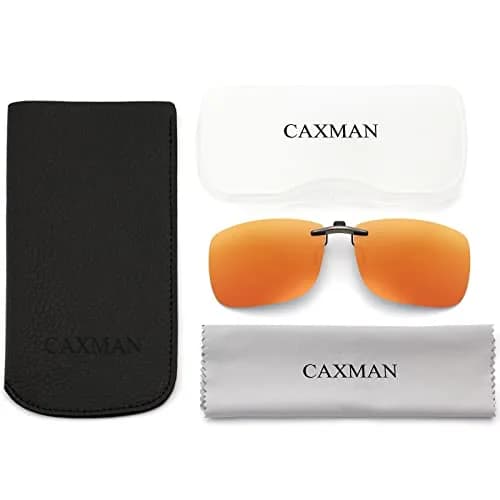 CAXMAN Polarized Clip On Sunglasses for Prescription Glasses Men & Women | Compact Fit, Non Flip Up, Extra Large, Red Mirrored Lens thumbnail 6