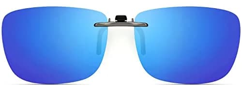 CAXMAN Polarized Clip On Sunglasses for Prescription Glasses Men & Women | Compact Fit, Blue Mirrored, Large thumbnail 1