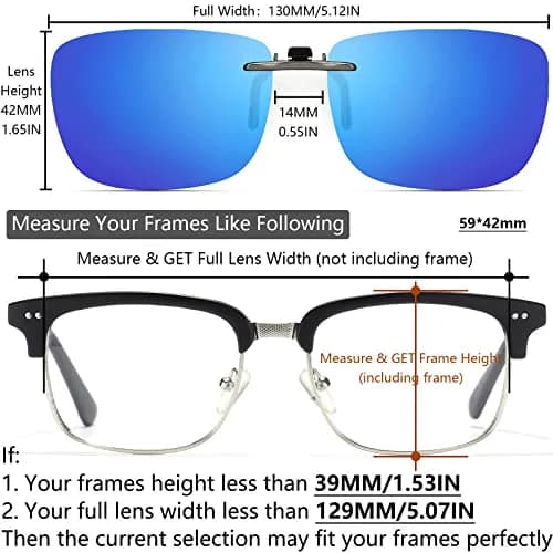 CAXMAN Polarized Clip On Sunglasses for Prescription Glasses Men & Women | Compact Fit, Blue Mirrored, Large thumbnail 4
