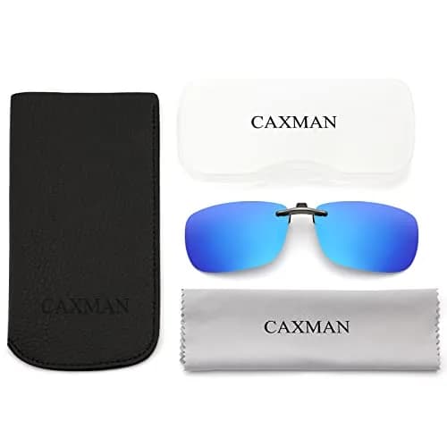 CAXMAN Polarized Clip On Sunglasses for Prescription Glasses Men & Women | Compact Fit, Blue Mirrored, Large thumbnail 6