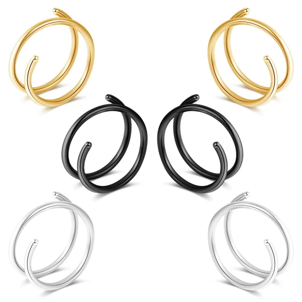 Fzroezz Double Hoop Nose Ring Set 20 Gauge (8mm) | Hypoallergenic Surgical Steel Twist Spiral Piercing Jewelry (3 Pairs, Gold Black Silver) — C: 3Pairs 20G Silver + Gold + Black