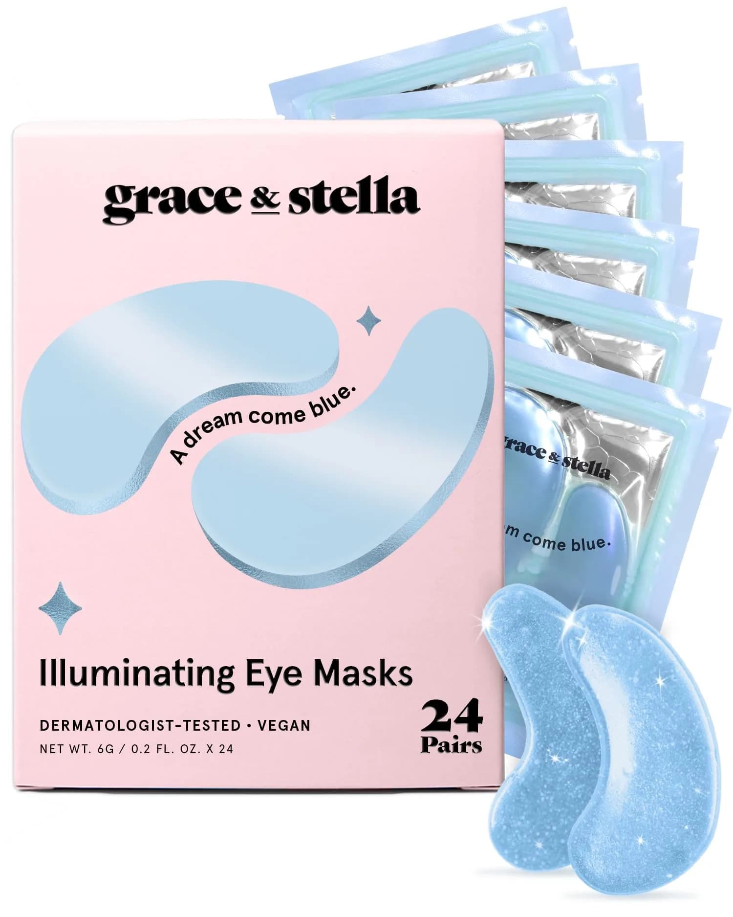 grace & stella Award Winning Under Eye Mask 24 Pairs, Blue | Vegan & Paraben-Free Gel Eye Patches for Dark Circles & Puffy Eyes - main product image