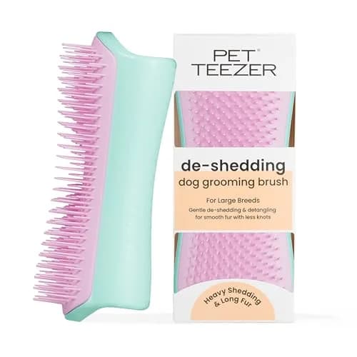 Tangle Teezer Large Pet Teezer De-Shedding Grooming Brush - Mint & Pink | Gentle, Effective Dog Grooming Tool thumbnail 1