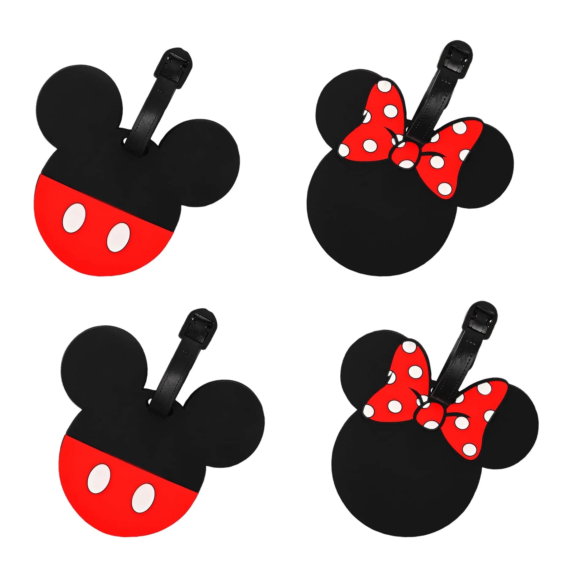 Disney Mickey Mouse and Minnie Mouse Luggage Tags PVC 4-Piece | Fun Travel Accessories for Kids & Adults - main product image