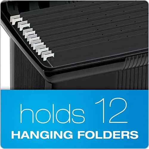 Pendaflex Portable File Box with File Rails, Hinged Lid, Black, 3 Letter Size Hanging Folders Included | Heavy Duty Plastic Organizer thumbnail 4